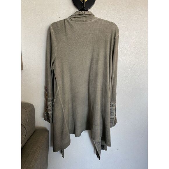 Soft Surroundings Boho Open Cardigan Green Long Sleeves Embroidered Lace M - Picture 6 of 10